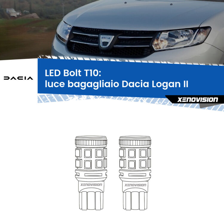 <strong>Luce Bagagliaio LED per Dacia Logan</strong> II 2012 in poi. Coppia lampade <strong>T10</strong> modello Bolt canbus.