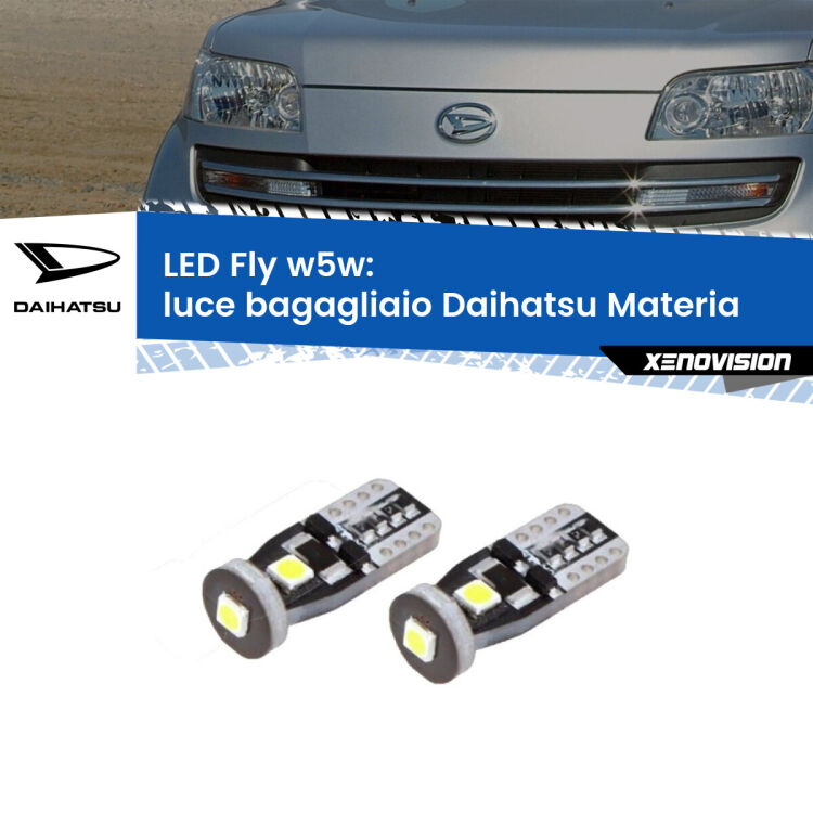 <strong>luce bagagliaio LED per Daihatsu Materia</strong>  2006 in poi. Coppia lampadine <strong>w5w</strong> Canbus compatte modello Fly Xenovision.