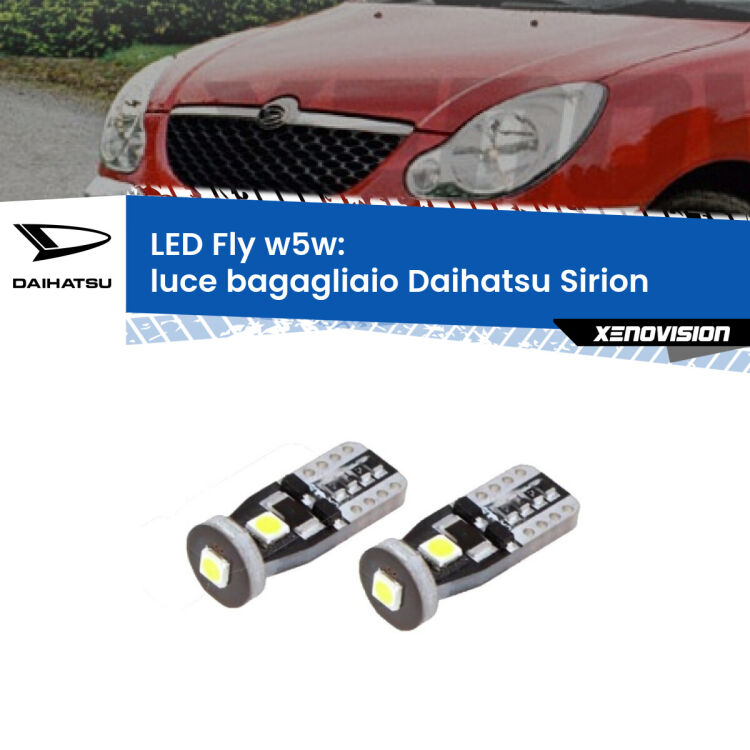 <strong>luce bagagliaio LED per Daihatsu Sirion</strong>  2005 - 2008. Coppia lampadine <strong>w5w</strong> Canbus compatte modello Fly Xenovision.