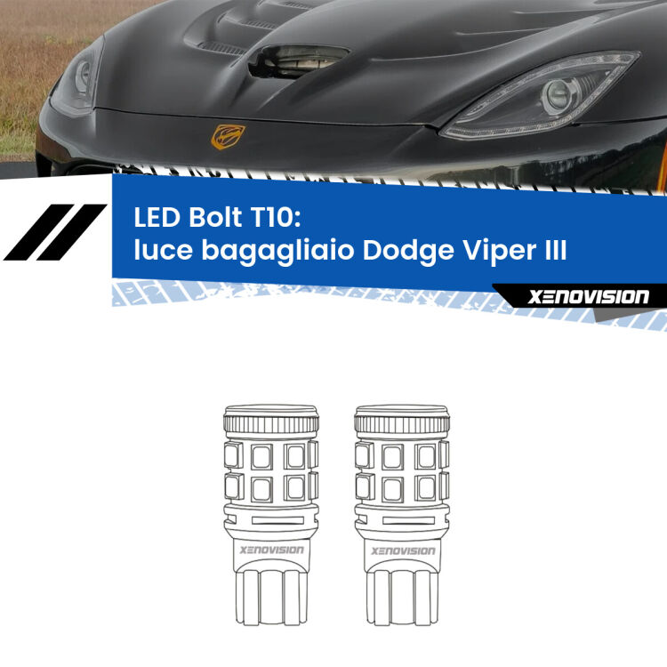 <strong>Luce Bagagliaio LED per Dodge Viper</strong> III in poi. Coppia lampade <strong>T10</strong> modello Bolt canbus.