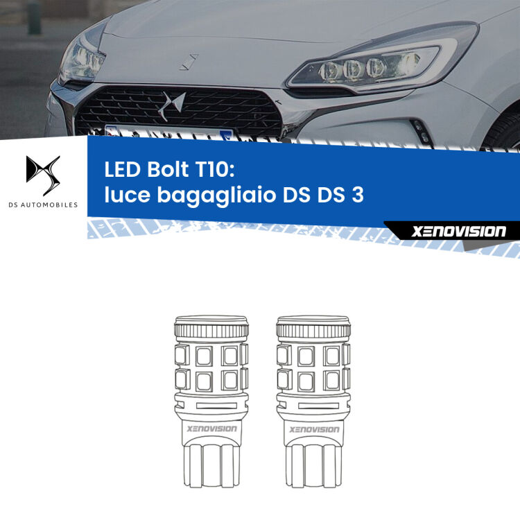 <strong>Luce Bagagliaio LED per DS DS 3</strong>  2015 in poi. Coppia lampade <strong>T10</strong> modello Bolt canbus.