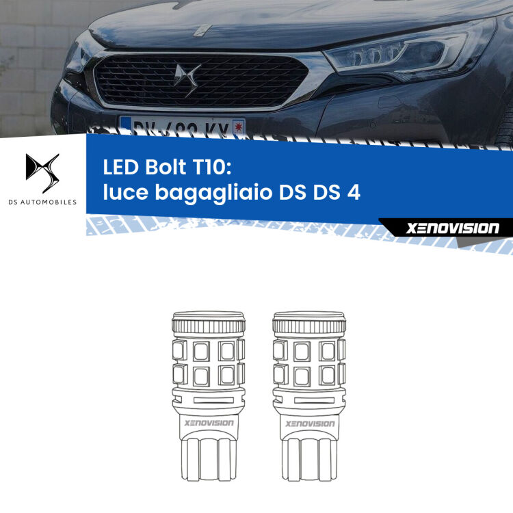 <strong>Luce Bagagliaio LED per DS DS 4</strong>  2015 in poi. Coppia lampade <strong>T10</strong> modello Bolt canbus.