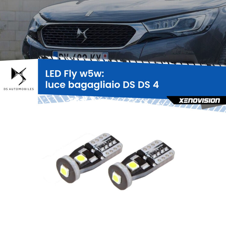 <strong>luce bagagliaio LED per DS DS 4</strong>  2015 in poi. Coppia lampadine <strong>w5w</strong> Canbus compatte modello Fly Xenovision.