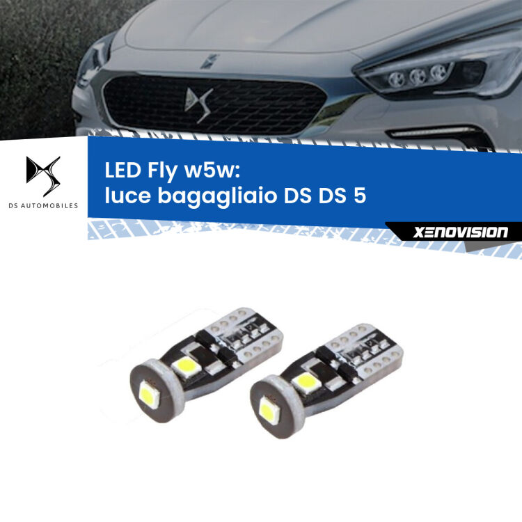 <strong>luce bagagliaio LED per DS DS 5</strong>  2015 in poi. Coppia lampadine <strong>w5w</strong> Canbus compatte modello Fly Xenovision.