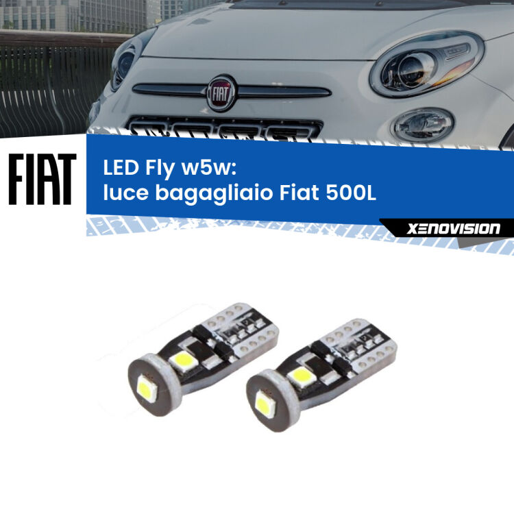 <strong>luce bagagliaio LED per Fiat 500L</strong>  2012 - 2018. Coppia lampadine <strong>w5w</strong> Canbus compatte modello Fly Xenovision.