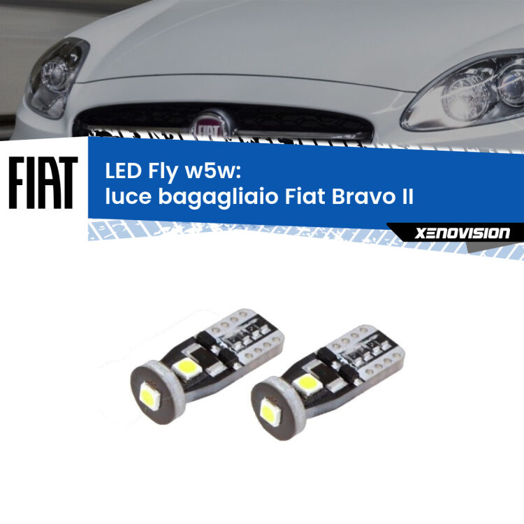 <strong>luce bagagliaio LED per Fiat Bravo II</strong>  2006 - 2014. Coppia lampadine <strong>w5w</strong> Canbus compatte modello Fly Xenovision.