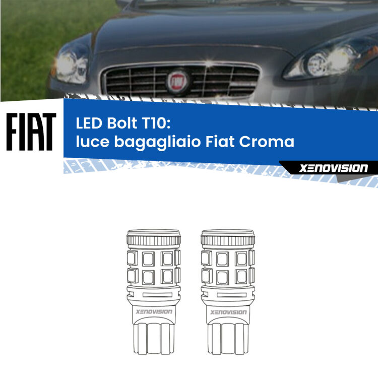 <strong>Luce Bagagliaio LED per Fiat Croma</strong>  2005 - 2010. Coppia lampade <strong>T10</strong> modello Bolt canbus.