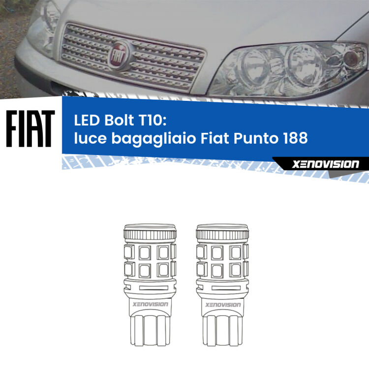 <strong>Luce Bagagliaio LED per Fiat Punto</strong> 188 1999 - 2010. Coppia lampade <strong>T10</strong> modello Bolt canbus.