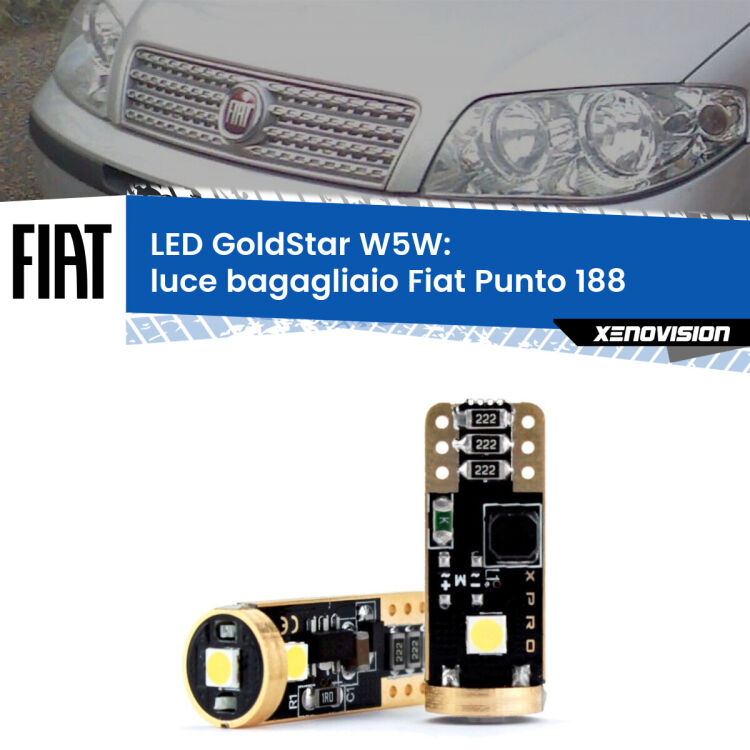 <strong>Luce Bagagliaio LED Fiat Punto</strong> 188 1999 - 2010: ottima luminosità a 360 gradi. Si inseriscono ovunque. Canbus, Top Quality.