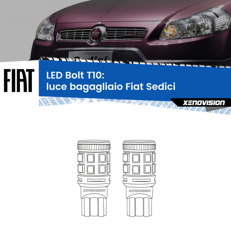 <strong>Luce Bagagliaio LED per Fiat Sedici</strong>  2006 - 2014. Coppia lampade <strong>T10</strong> modello Bolt canbus.