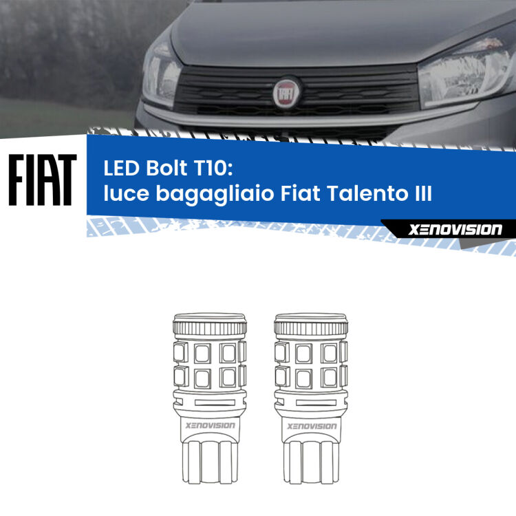 <strong>Luce Bagagliaio LED per Fiat Talento</strong> III 2016 - 2020. Coppia lampade <strong>T10</strong> modello Bolt canbus.