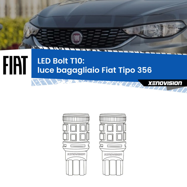 <strong>Luce Bagagliaio LED per Fiat Tipo</strong> 356 2015 in poi. Coppia lampade <strong>T10</strong> modello Bolt canbus.