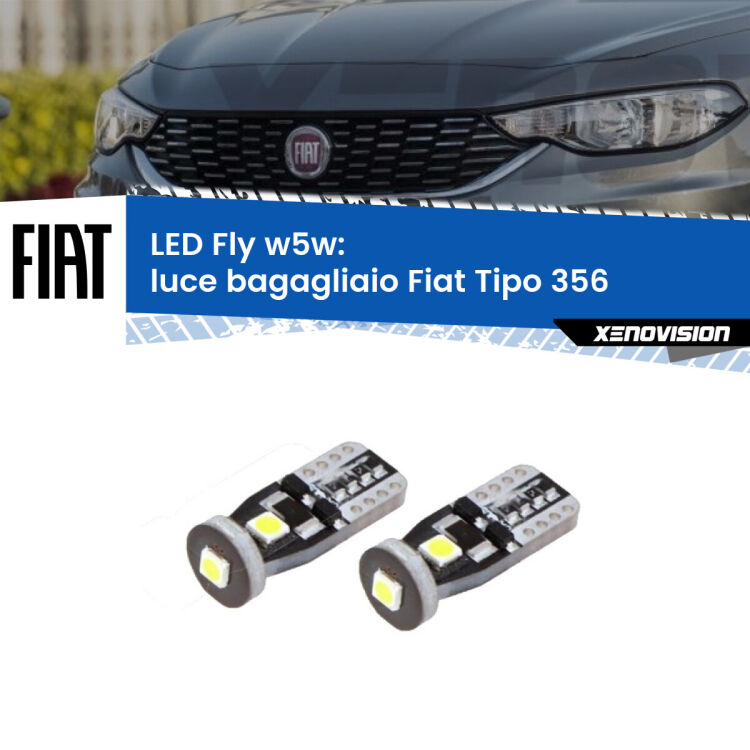 <strong>luce bagagliaio LED per Fiat Tipo</strong> 356 2015 in poi. Coppia lampadine <strong>w5w</strong> Canbus compatte modello Fly Xenovision.