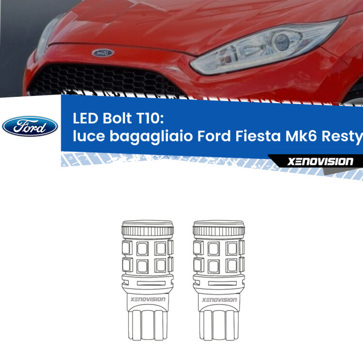 <strong>Luce Bagagliaio LED per Ford Fiesta</strong> Mk6.5 2009 in poi. Coppia lampade <strong>T10</strong> modello Bolt canbus.