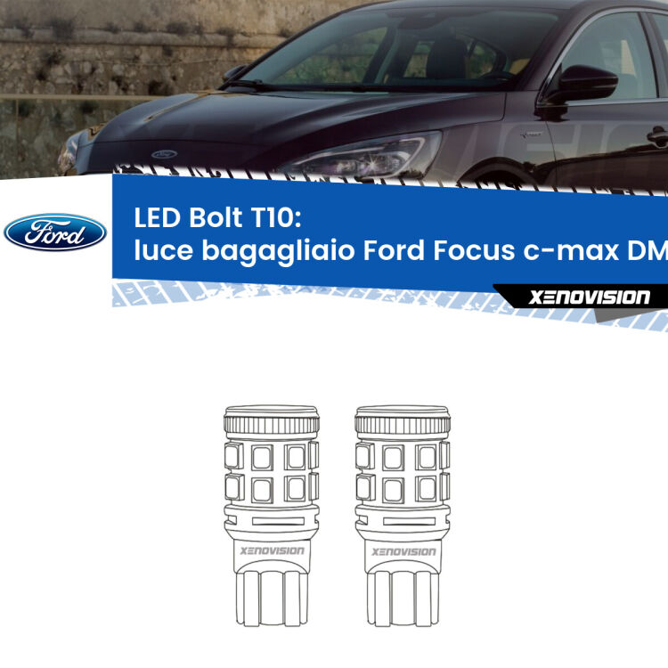 <strong>Luce Bagagliaio LED per Ford Focus c-max</strong> DM2 2003 - 2007. Coppia lampade <strong>T10</strong> modello Bolt canbus.