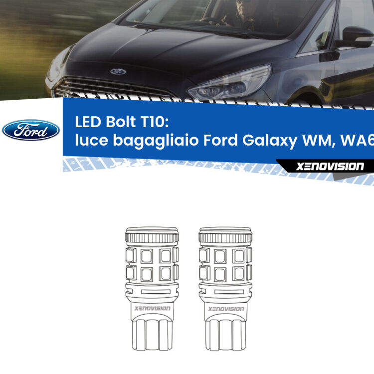 <strong>Luce Bagagliaio LED per Ford Galaxy</strong> WM, WA6 2006 - 2015. Coppia lampade <strong>T10</strong> modello Bolt canbus.