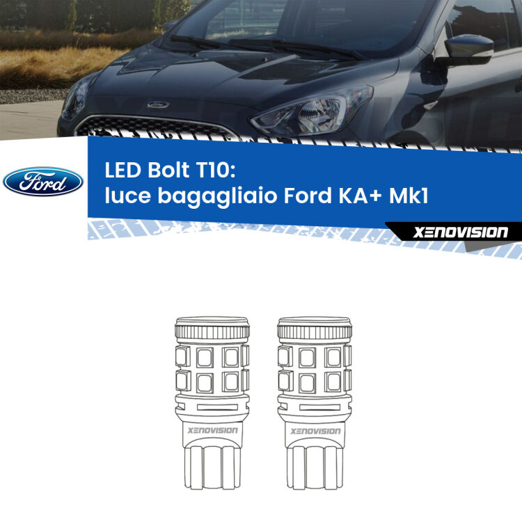 <strong>Luce Bagagliaio LED per Ford KA+</strong> Mk1 1996 - 2008. Coppia lampade <strong>T10</strong> modello Bolt canbus.