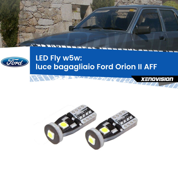 <strong>luce bagagliaio LED per Ford Orion II</strong> AFF 1985 - 1990. Coppia lampadine <strong>w5w</strong> Canbus compatte modello Fly Xenovision.