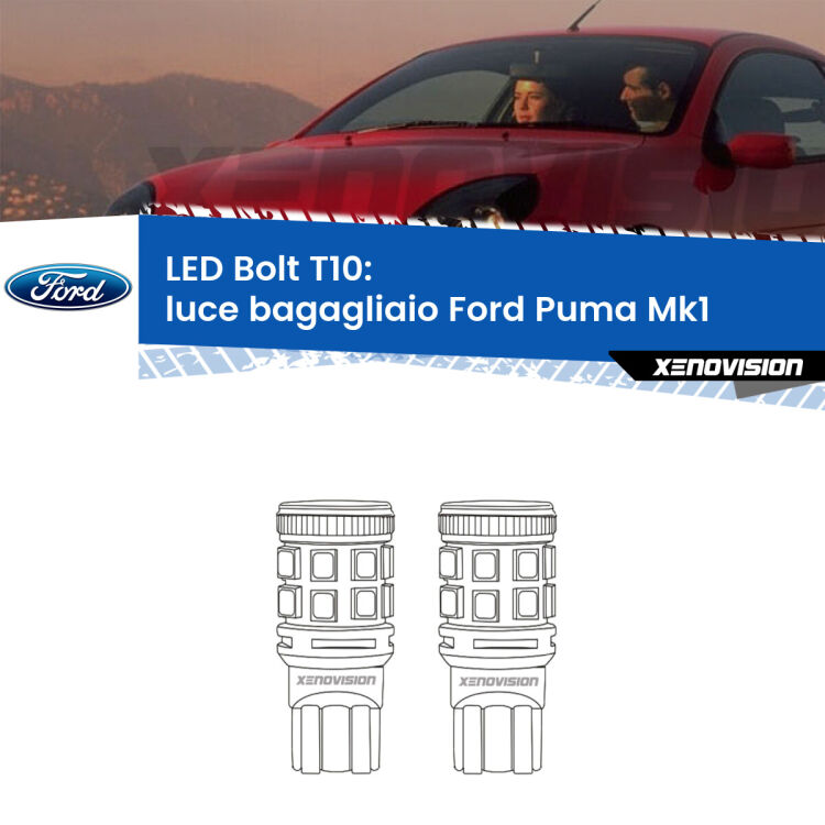 <strong>Luce Bagagliaio LED per Ford Puma</strong> Mk1 1997 - 2002. Coppia lampade <strong>T10</strong> modello Bolt canbus.