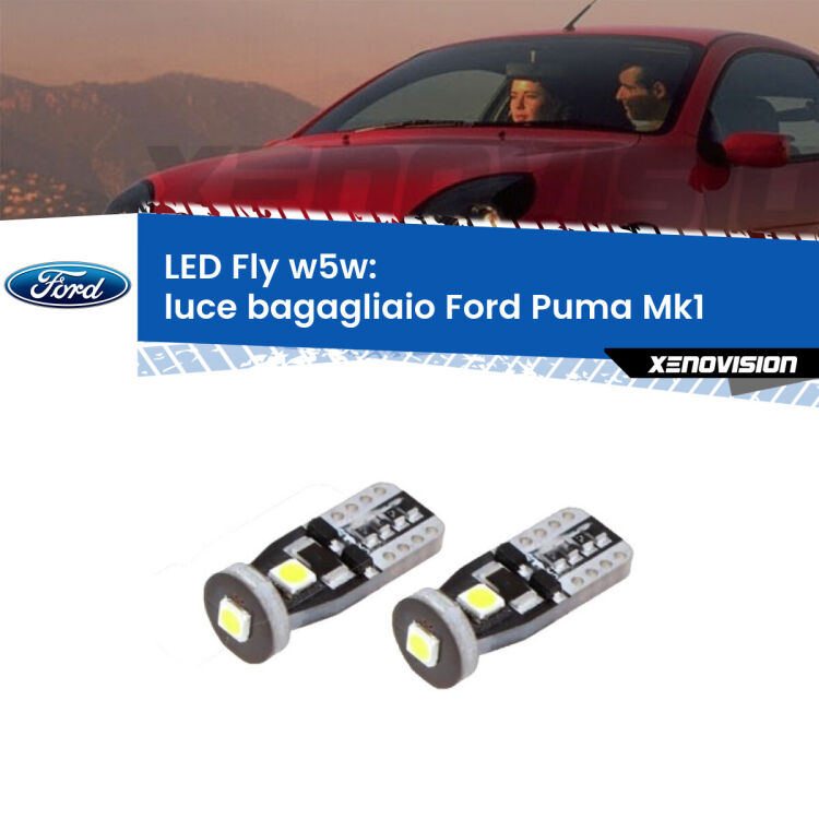 <strong>luce bagagliaio LED per Ford Puma</strong> Mk1 1997 - 2002. Coppia lampadine <strong>w5w</strong> Canbus compatte modello Fly Xenovision.