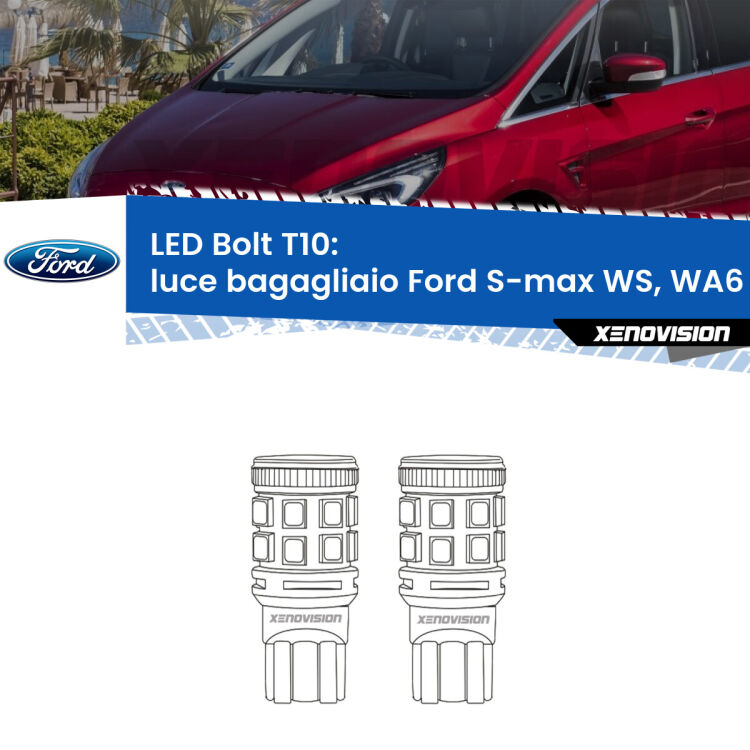 <strong>Luce Bagagliaio LED per Ford S-max</strong> WS, WA6 2006 - 2014. Coppia lampade <strong>T10</strong> modello Bolt canbus.