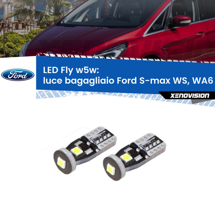 <strong>luce bagagliaio LED per Ford S-max</strong> WS, WA6 2006 - 2014. Coppia lampadine <strong>w5w</strong> Canbus compatte modello Fly Xenovision.