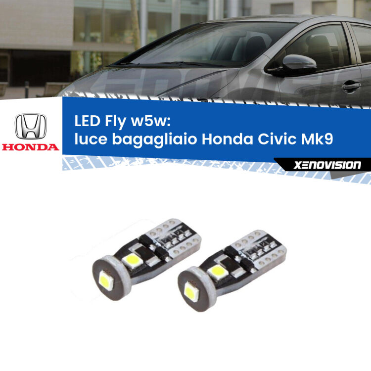 <strong>luce bagagliaio LED per Honda Civic</strong> Mk9 2011 - 2015. Coppia lampadine <strong>w5w</strong> Canbus compatte modello Fly Xenovision.