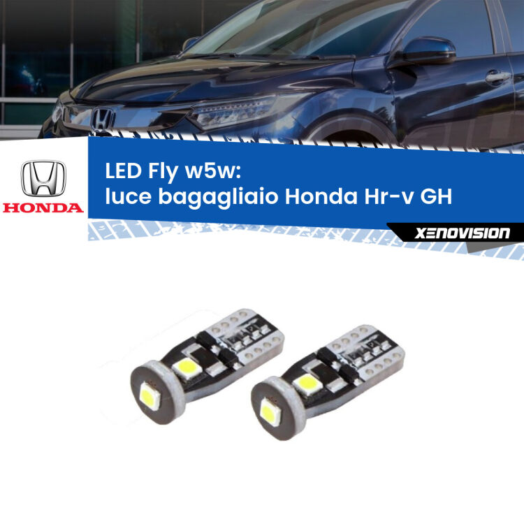 <strong>luce bagagliaio LED per Honda Hr-v</strong> GH 1998 - 2012. Coppia lampadine <strong>w5w</strong> Canbus compatte modello Fly Xenovision.