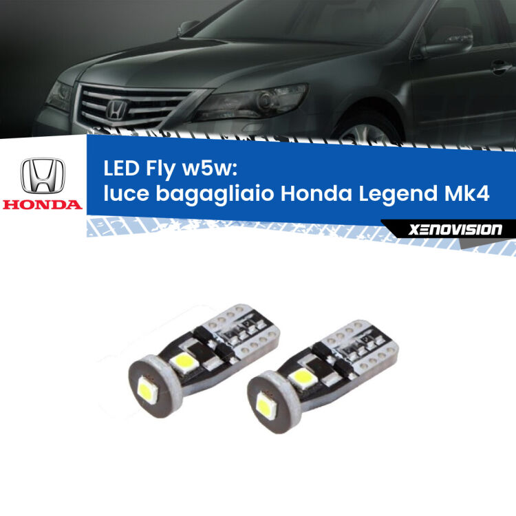 <strong>luce bagagliaio LED per Honda Legend</strong> Mk4 2006 - 2013. Coppia lampadine <strong>w5w</strong> Canbus compatte modello Fly Xenovision.