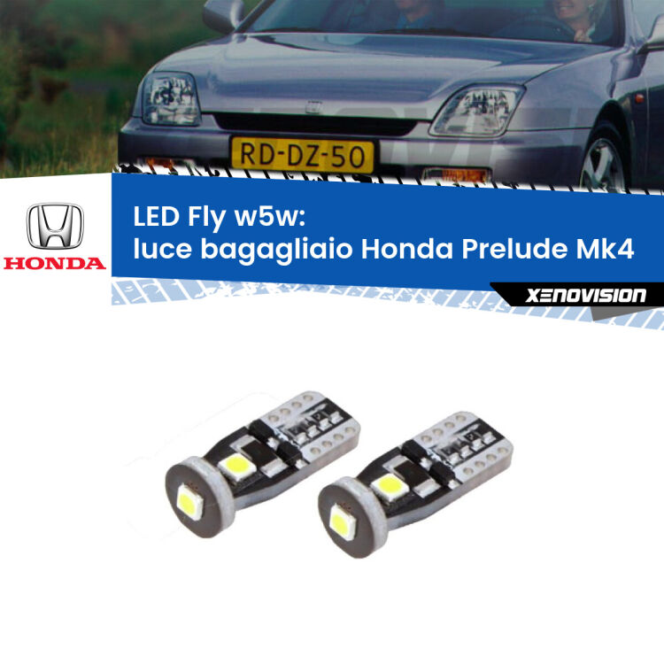 <strong>luce bagagliaio LED per Honda Prelude</strong> Mk4 1992 - 1996. Coppia lampadine <strong>w5w</strong> Canbus compatte modello Fly Xenovision.