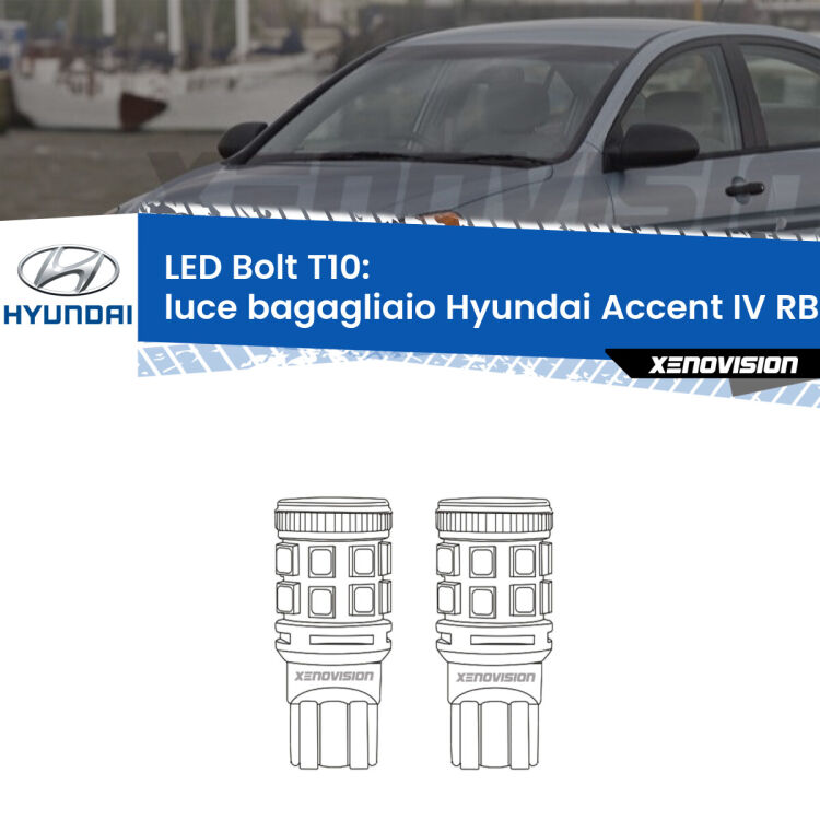 <strong>Luce Bagagliaio LED per Hyundai Accent IV</strong> RB 2010 in poi. Coppia lampade <strong>T10</strong> modello Bolt canbus.