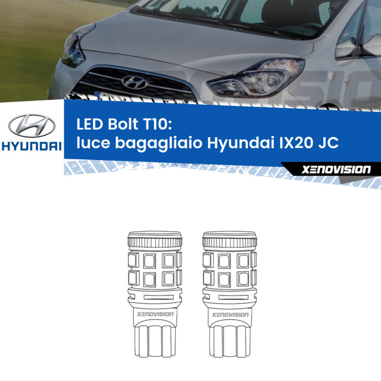 <strong>Luce Bagagliaio LED per Hyundai IX20</strong> JC 2010 in poi. Coppia lampade <strong>T10</strong> modello Bolt canbus.