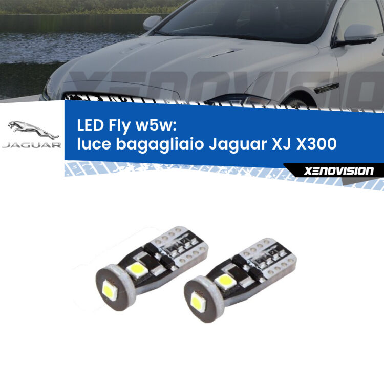 <strong>luce bagagliaio LED per Jaguar XJ</strong> X300 1994 - 1997. Coppia lampadine <strong>w5w</strong> Canbus compatte modello Fly Xenovision.