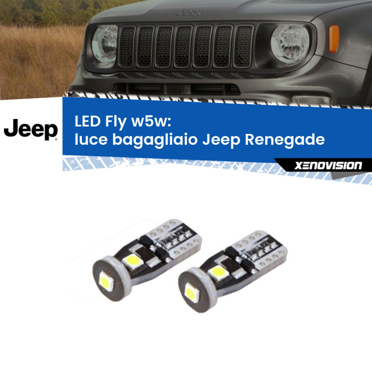 <strong>luce bagagliaio LED per Jeep Renegade</strong>  2014 in poi. Coppia lampadine <strong>w5w</strong> Canbus compatte modello Fly Xenovision.