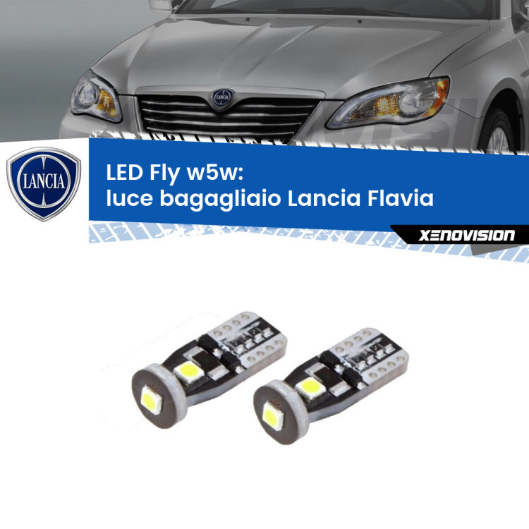 <strong>luce bagagliaio LED per Lancia Flavia</strong>  2012 - 2014. Coppia lampadine <strong>w5w</strong> Canbus compatte modello Fly Xenovision.