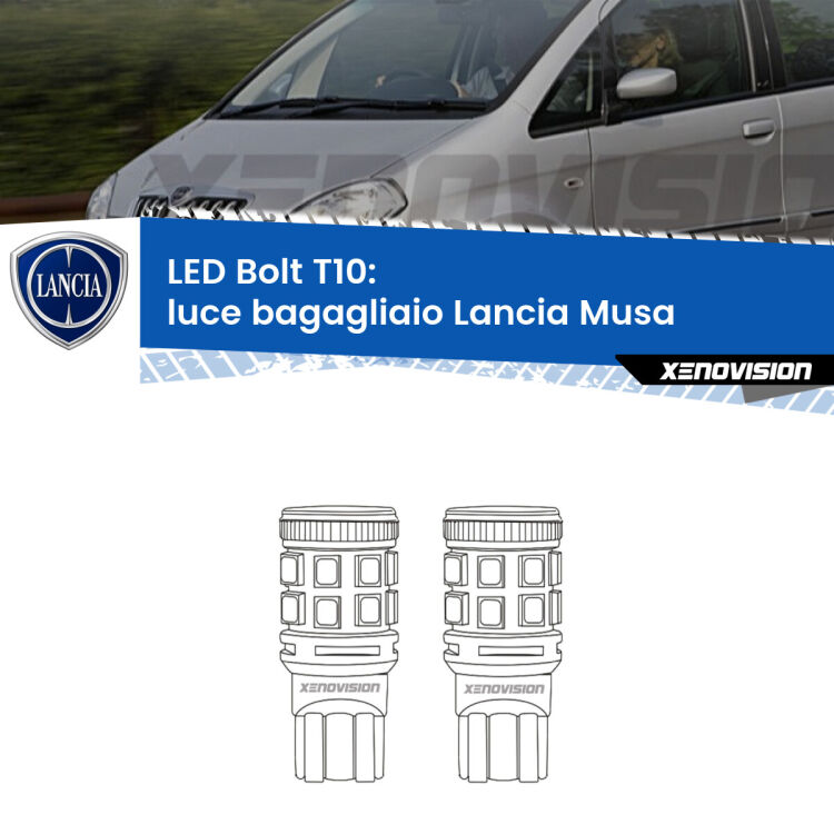 <strong>Luce Bagagliaio LED per Lancia Musa</strong>  2004 - 2012. Coppia lampade <strong>T10</strong> modello Bolt canbus.