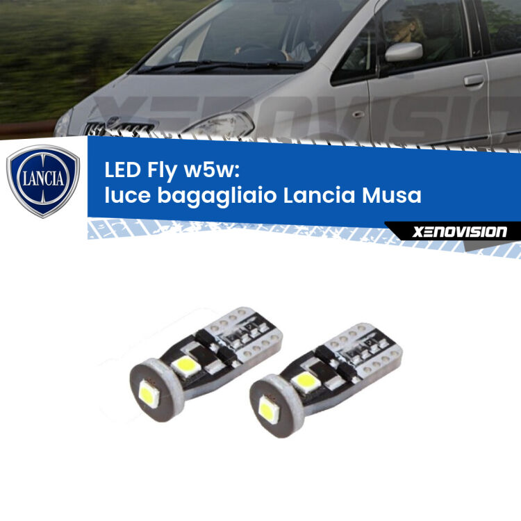 <strong>luce bagagliaio LED per Lancia Musa</strong>  2004 - 2012. Coppia lampadine <strong>w5w</strong> Canbus compatte modello Fly Xenovision.