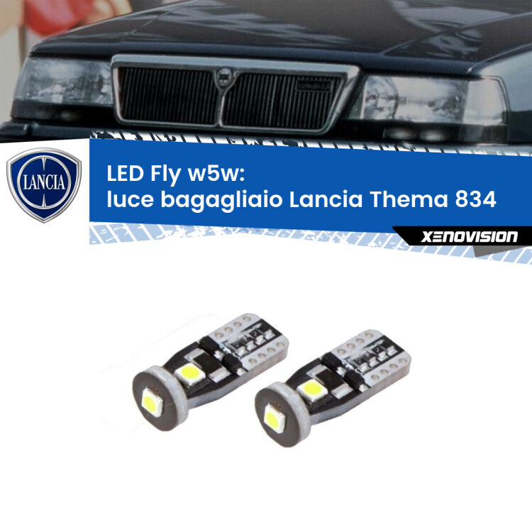 <strong>luce bagagliaio LED per Lancia Thema</strong> 834 1984 - 1994. Coppia lampadine <strong>w5w</strong> Canbus compatte modello Fly Xenovision.