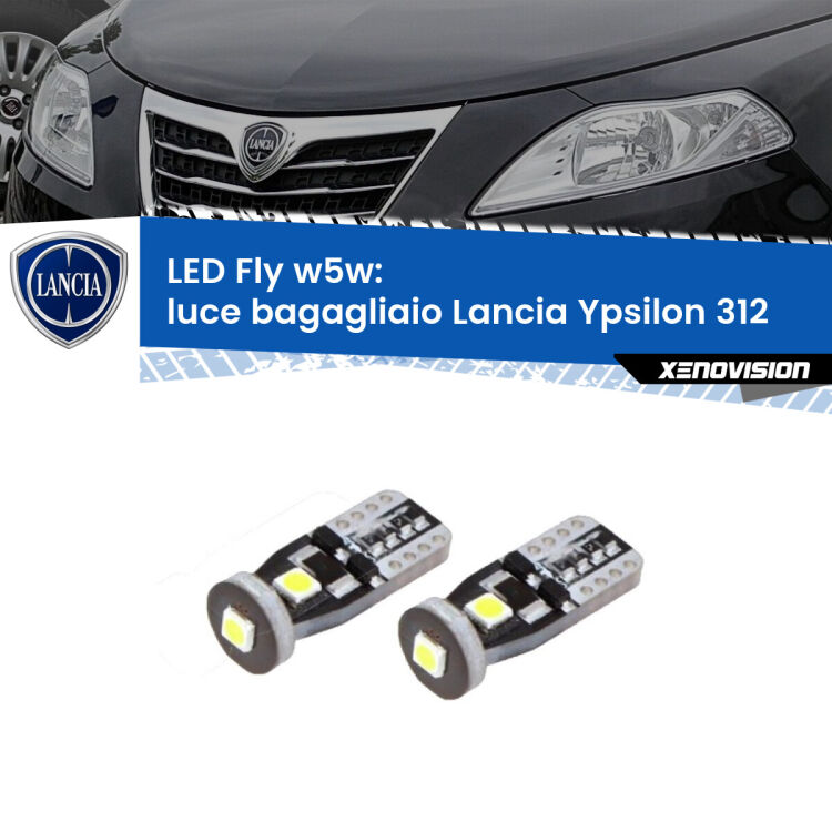 <strong>luce bagagliaio LED per Lancia Ypsilon</strong> 312 2011 in poi. Coppia lampadine <strong>w5w</strong> Canbus compatte modello Fly Xenovision.