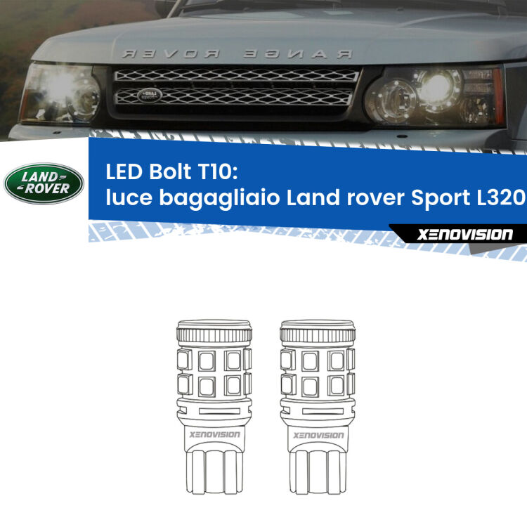 <strong>Luce Bagagliaio LED per Land rover Sport</strong> L320 2005 - 2013. Coppia lampade <strong>T10</strong> modello Bolt canbus.