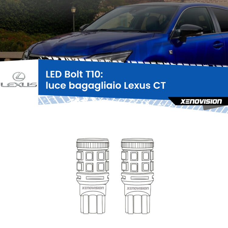 <strong>Luce Bagagliaio LED per Lexus CT</strong>  2015 in poi. Coppia lampade <strong>T10</strong> modello Bolt canbus.