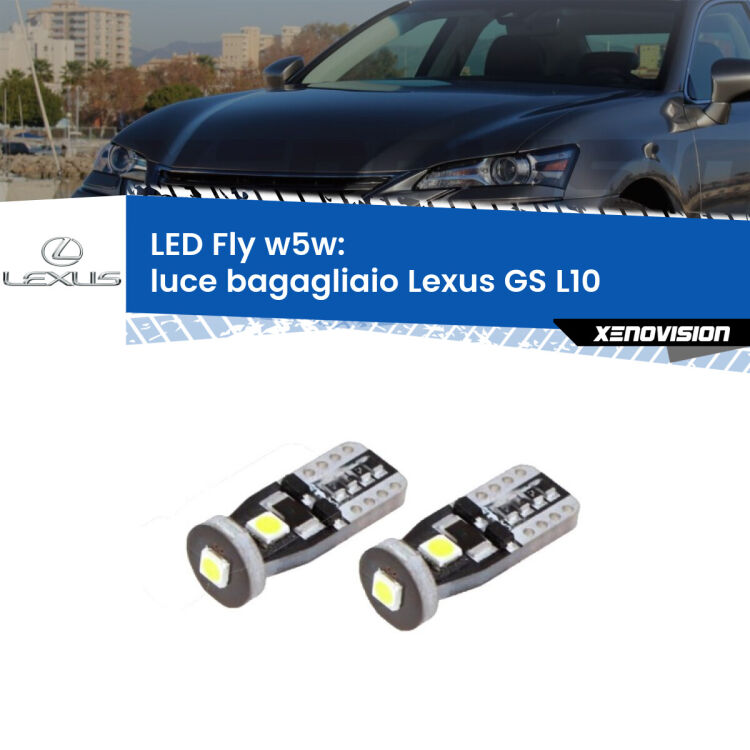 <strong>luce bagagliaio LED per Lexus GS</strong> L10 2011 in poi. Coppia lampadine <strong>w5w</strong> Canbus compatte modello Fly Xenovision.