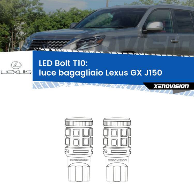 <strong>Luce Bagagliaio LED per Lexus GX</strong> J150 2009 in poi. Coppia lampade <strong>T10</strong> modello Bolt canbus.