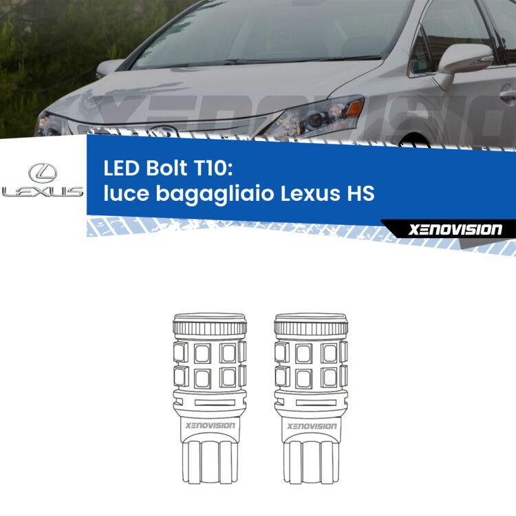 <strong>Luce Bagagliaio LED per Lexus HS</strong>  2009 - 2018. Coppia lampade <strong>T10</strong> modello Bolt canbus.