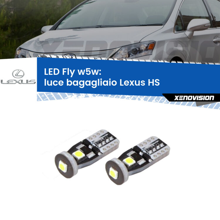 <strong>luce bagagliaio LED per Lexus HS</strong>  2009 - 2018. Coppia lampadine <strong>w5w</strong> Canbus compatte modello Fly Xenovision.