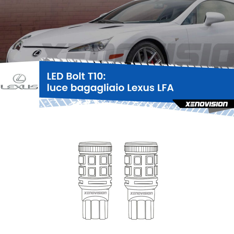 <strong>Luce Bagagliaio LED per Lexus LFA</strong>  2010 - 2012. Coppia lampade <strong>T10</strong> modello Bolt canbus.