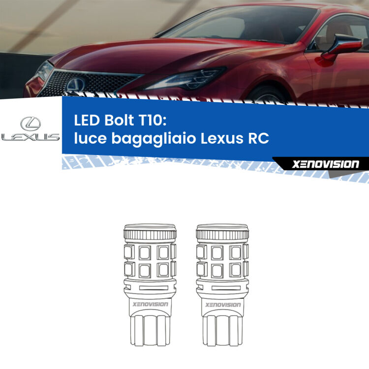 <strong>Luce Bagagliaio LED per Lexus RC</strong>  2014 in poi. Coppia lampade <strong>T10</strong> modello Bolt canbus.