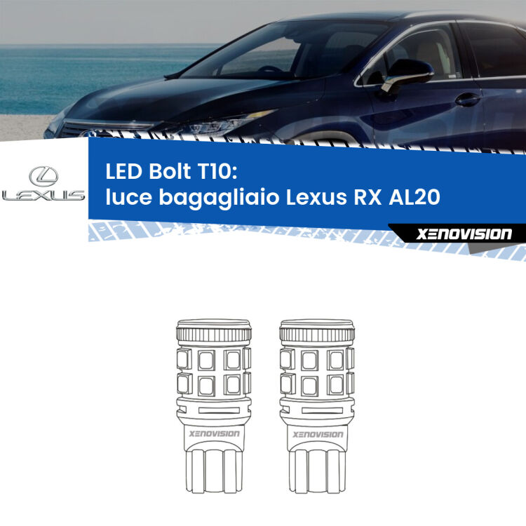 <strong>Luce Bagagliaio LED per Lexus RX</strong> AL20 2015 - 2021. Coppia lampade <strong>T10</strong> modello Bolt canbus.