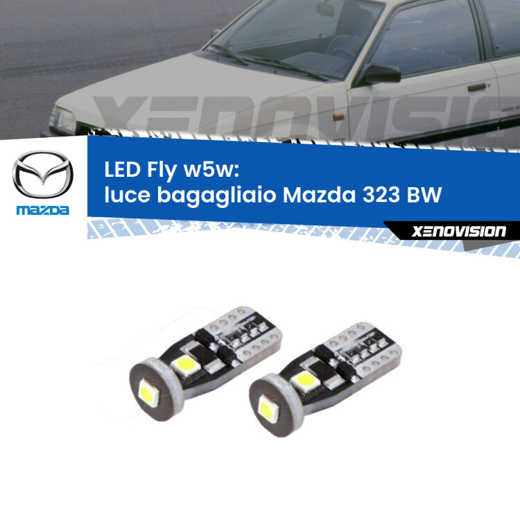 <strong>luce bagagliaio LED per Mazda 323</strong> BW 1986 - 1994. Coppia lampadine <strong>w5w</strong> Canbus compatte modello Fly Xenovision.