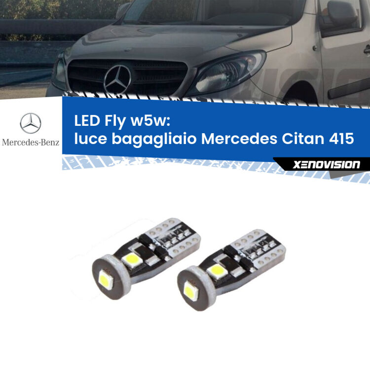 <strong>luce bagagliaio LED per Mercedes Citan</strong> 415 2012 in poi. Coppia lampadine <strong>w5w</strong> Canbus compatte modello Fly Xenovision.